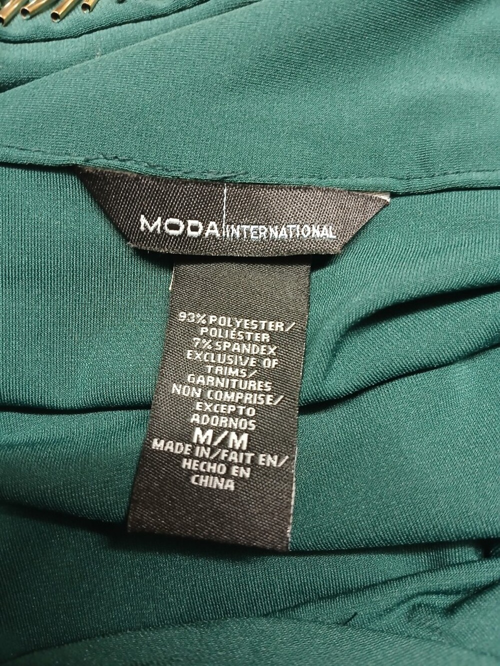 Moda International Emerald Green Cowl Neck Mini Dress with Gold Accents - Picture 6 of 9